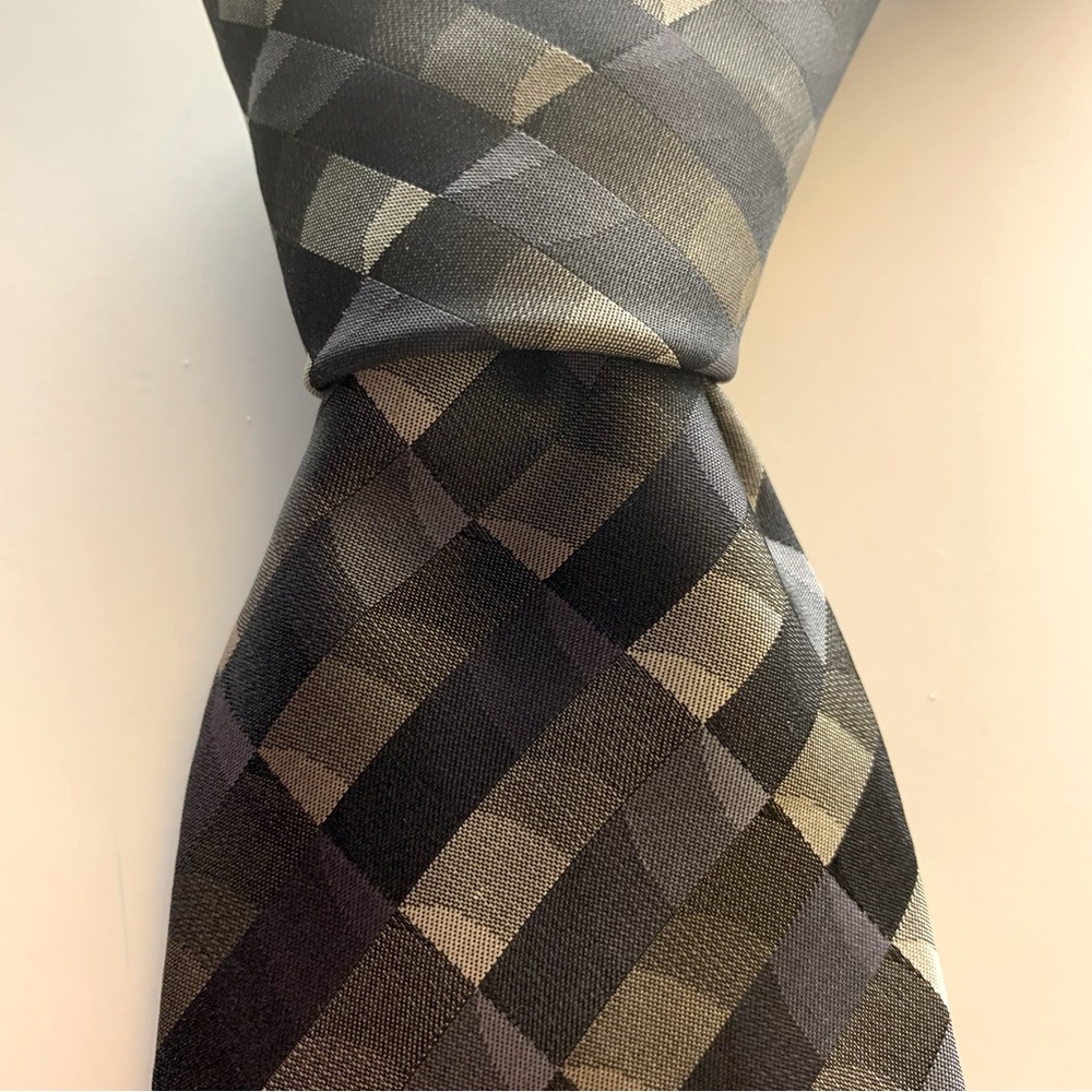 Elegant Muted Green and Gray Check Men's Tie